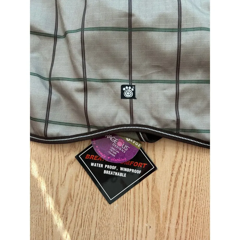New Petrageous Fairbanks checkered dog coat Breathable WindProof Taupe black XXL